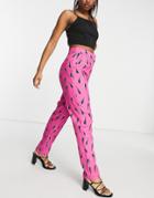 Liquorish Oversized Suit Pants In Pink Print