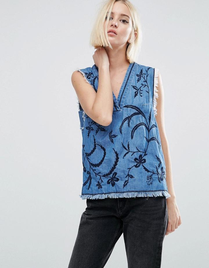 Pepe Jeans Denim Frayed Tank Top - Blue