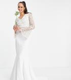 Virgos Lounge Tall Bridal Long Sleeve Lace Dress In White
