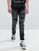 Reason Distressed Jeans In Washed Black With Bleach Splat - Black