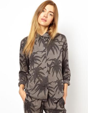 Ganni Shirt In Jungle Palm Print
