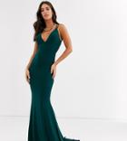Club L London Tall Plunge Front Strappy Back Maxi Dress In Green