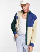 Asos Design Extreme Oversized Patchwork Cord Shirt In Collegiate Colors-multi