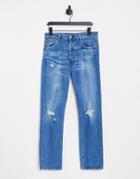 Levi's 501 '93 Straight Fit Jeans In Bleu Eyes Driver Distressed Mid Indigo Worn In Wash-blues