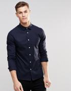 Asos Skinny Shirt In Navy With Logo - Navy