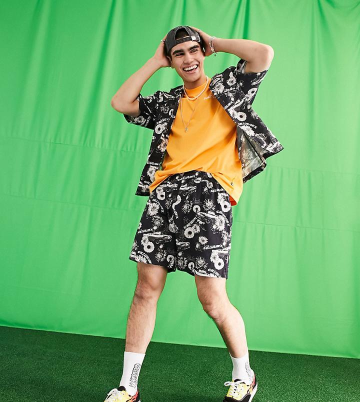 Collusion Shorts In Retro Hawaiian Print Set-multi