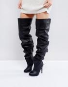 Public Desire Black Slouch Over The Knee Boots - Black