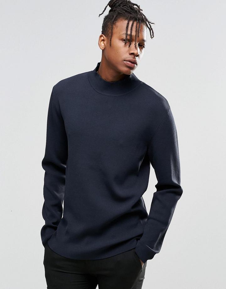 Adpt High Neck Long Sleeved Top - Navy