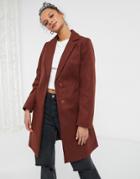 New Look Belted Tailored Coat In Dark Rust-brown