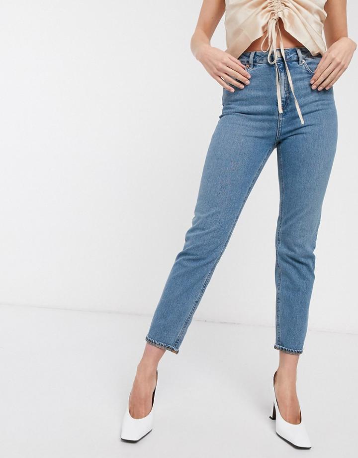 Asos Design High Rise Farleigh 'slim' Mom Jeans In Mid Vintage Wash-blues