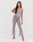 Asos Design Jumpsuit In Metallic Yarn-gold