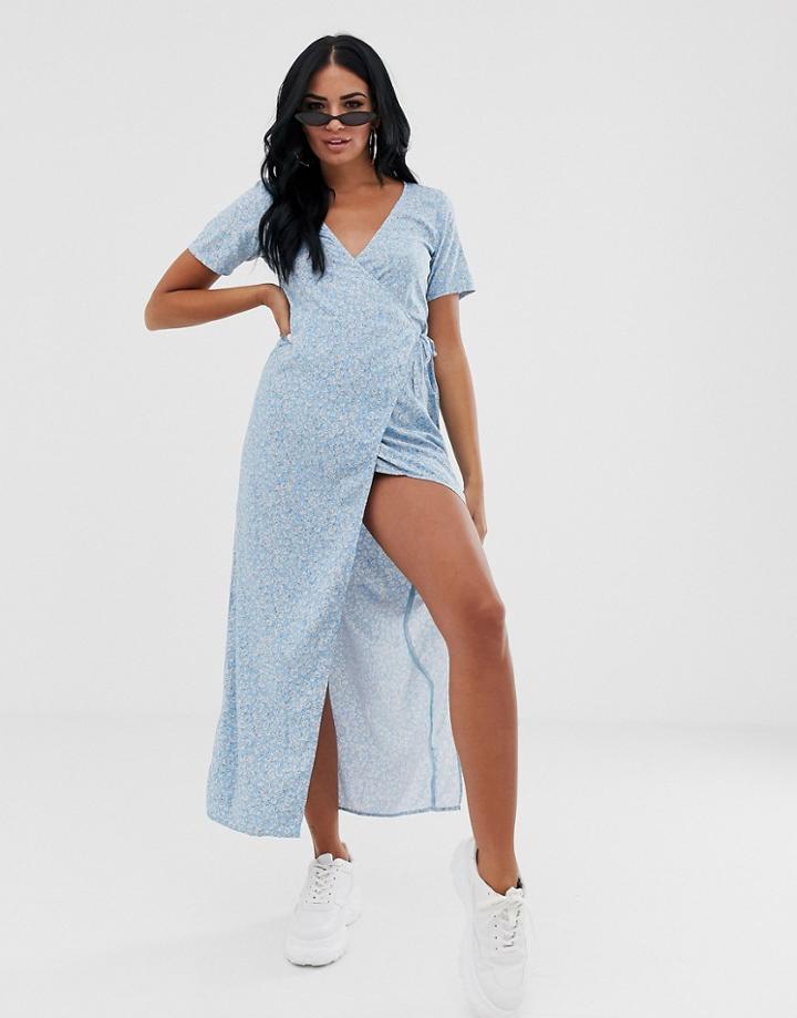 Motel Midi Dress With Thigh Split In Ditsy Rose Floral