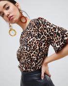 In Wear Subira Leopard Print Top With Frill Sleeve - Brown