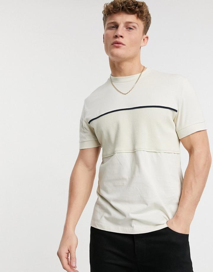 Asos Design T-shirt With Contrast Waffle Panel And Piping In White