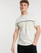 Asos Design T-shirt With Contrast Waffle Panel And Piping In White
