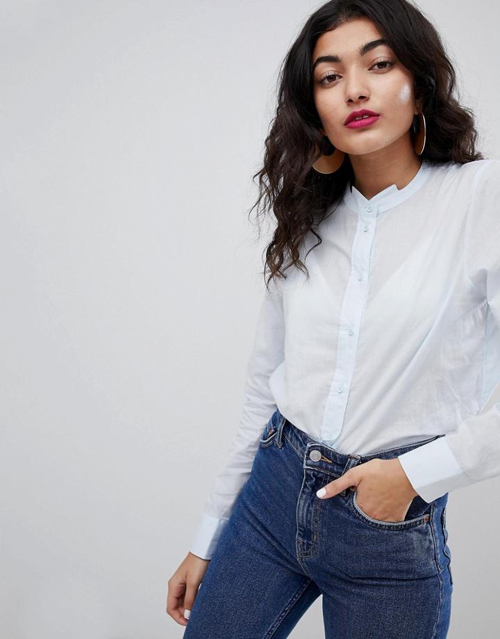 Vero Moda Grandad Collar Shirt - Blue