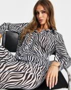 Femme Luxe Oversized Shirt In Zebra Print - Part Of A Set-multi
