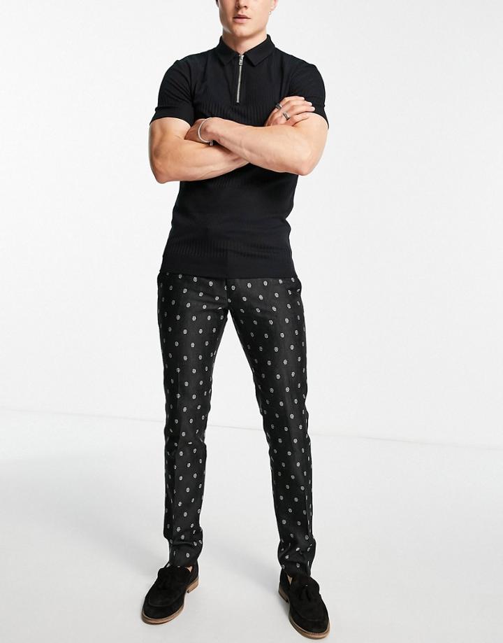 Twisted Tailor Suit Pants In Black And White Jacquard