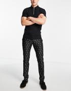 Twisted Tailor Suit Pants In Black And White Jacquard