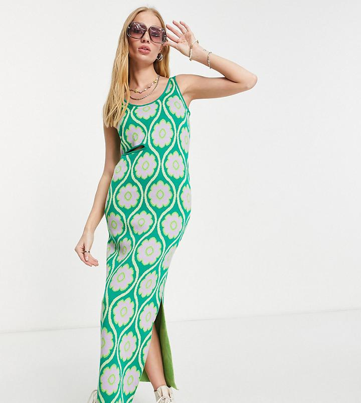Reclaimed Vintage Inspired Floral Wave Print Dress In Multi