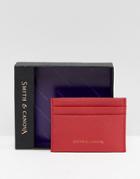 Smith And Canova Leather Card Holder In Red Saffiano - Red