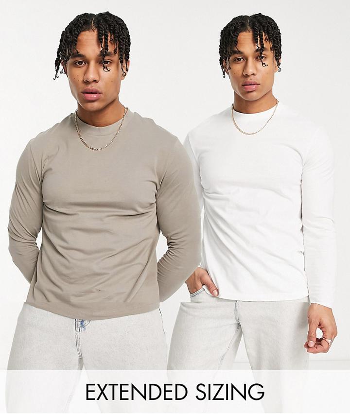 Asos Design 2 Pack Long Sleeve T-shirt With Crew In Multi