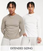 Asos Design 2 Pack Long Sleeve T-shirt With Crew In Multi