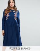 Alice & You Embroidered Long Sleeve Midi Dress - Navy