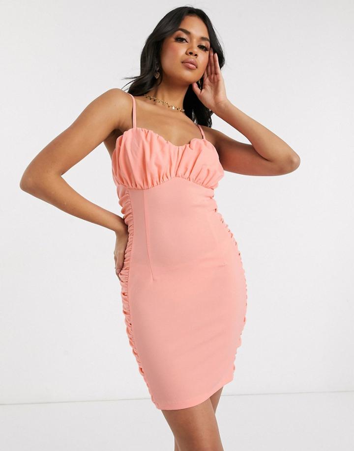 Ax Paris Gathered Bust Mini Dress In Peach-pink