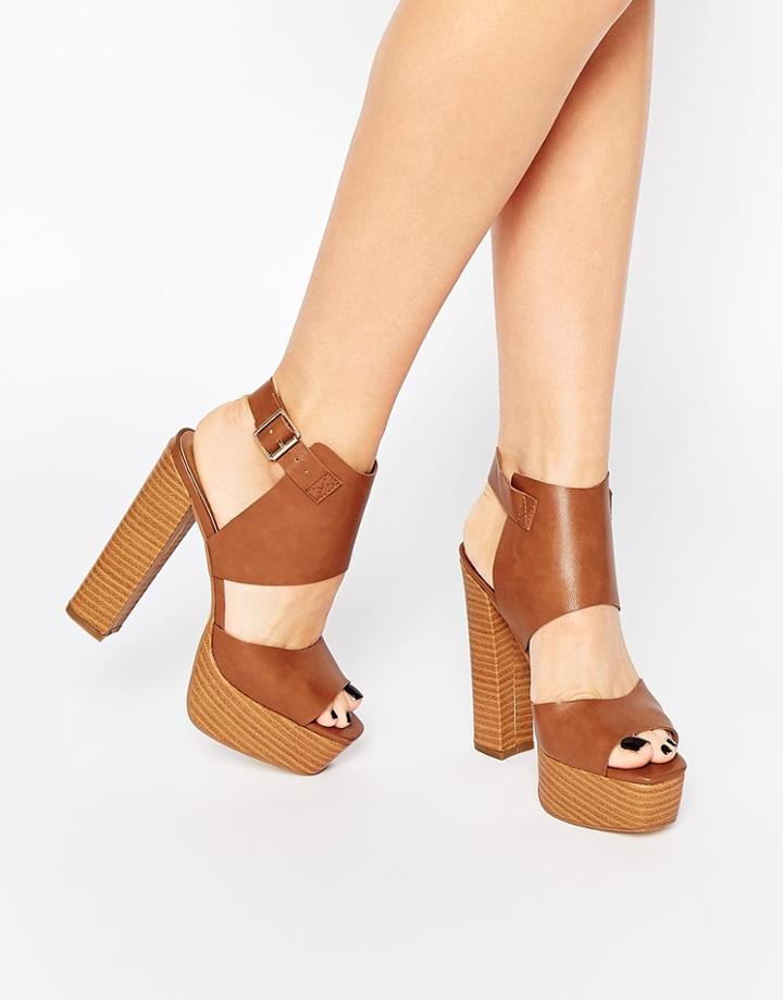 London Rebel Platform Heeled Sandals - Tan Pu