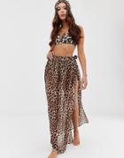 Miss Selfridge Exclusive Wrap Beach Skirt In Leopard Print - Beige