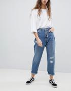 Asos Relaxed Boyfriend Jeans In Mid Wash Blue - Blue