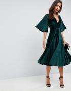 Asos Pleated Velvet Kimono Midi Dress - Green