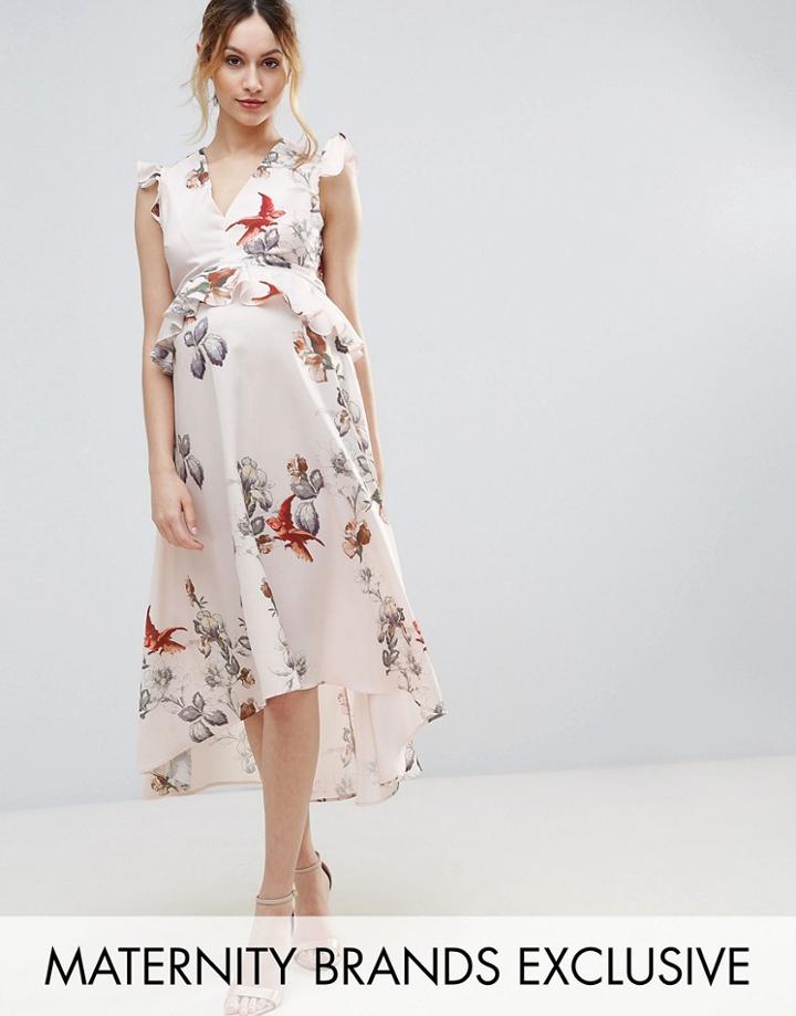 Hope & Ivy Maternity Floral Print Hi Lo Midi Dress - Multi