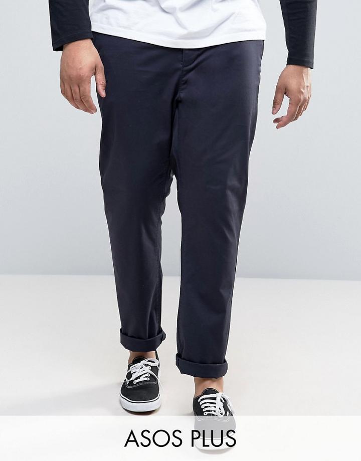 Asos Plus Slim Chinos In Navy - Navy