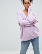 Asos Chunky Sweater In Oversized With V Neck - Purple