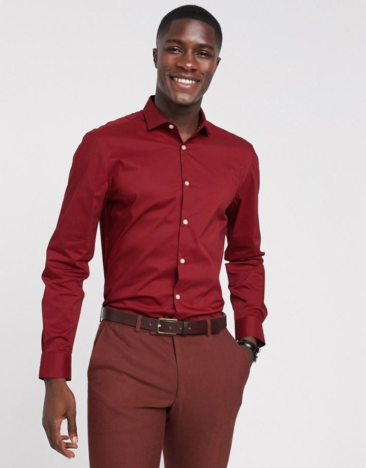 Moss London Slim Fit Shirt In Dark Red - Red
