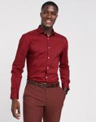 Moss London Slim Fit Shirt In Dark Red - Red