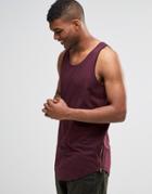 Asos Longline Tank With Curve Hem And Zips In Oxblood - Oxblood