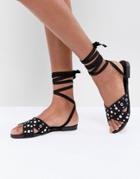 Truffle Collection Studded Ankle Tie Sandal - Black