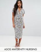 Asos Maternity Nursing Dress With Twist Knot In Animal Print - Multi