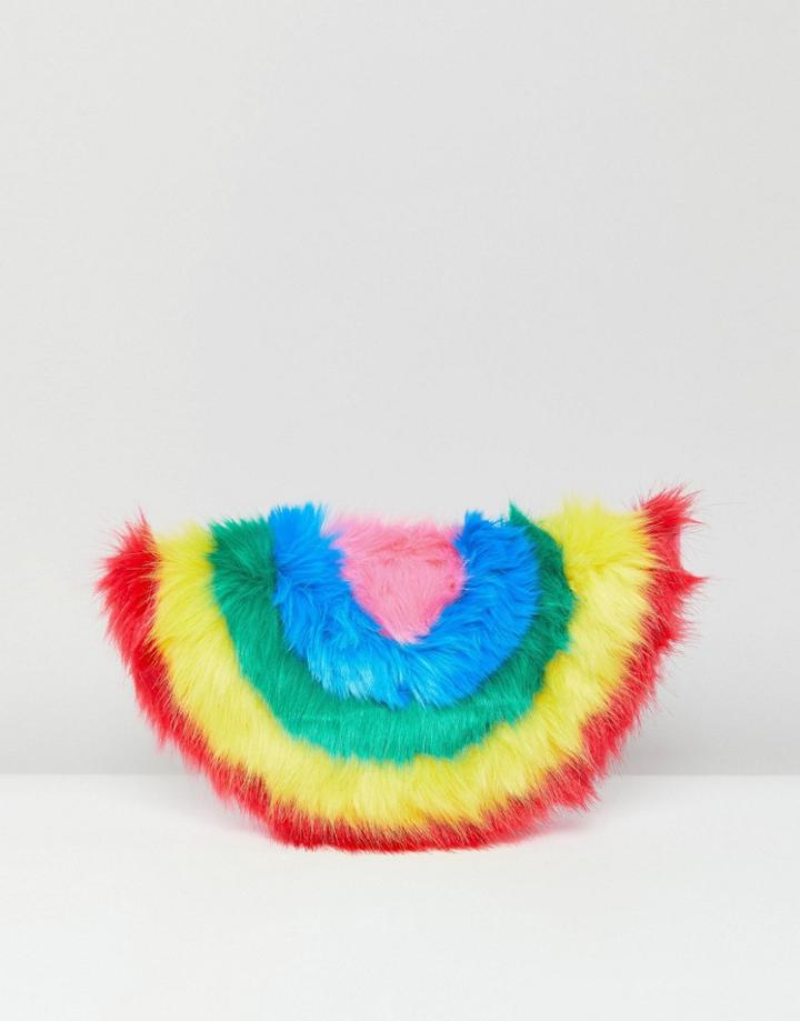 Skinnydip Faux Fur Rainbow Clutch Bag - Multi