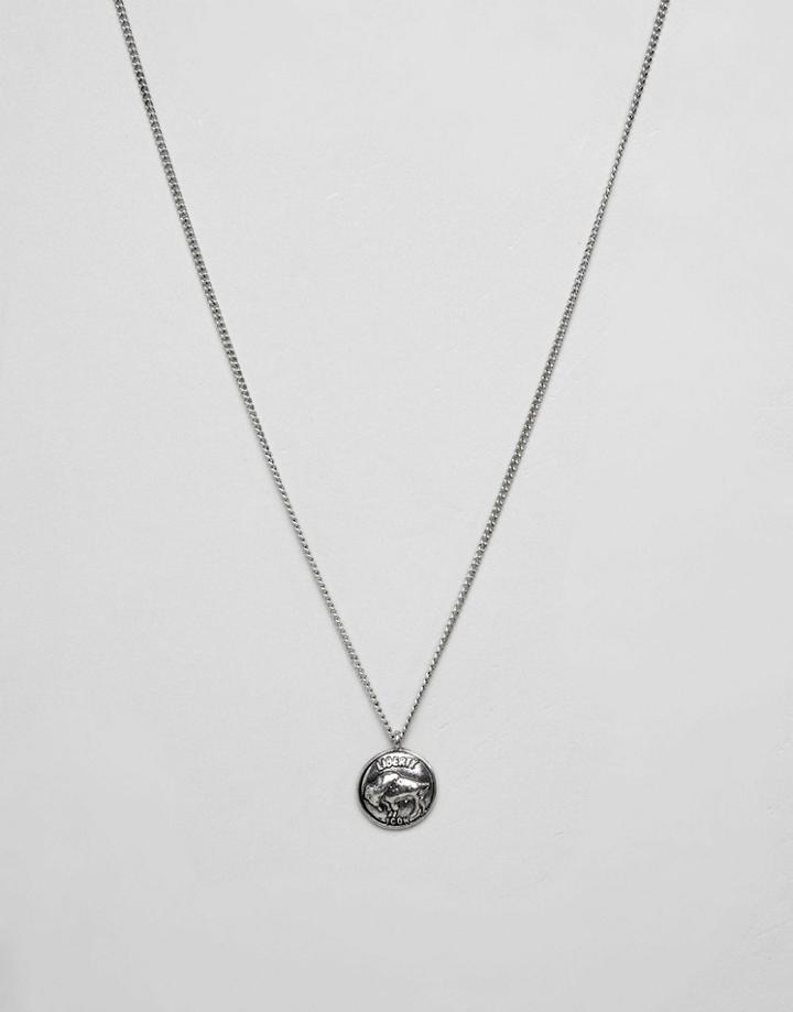 Icon Brand Silver Chain Necklace With Engraved Coin Pendant - Silver