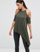 Ax Paris Cold Shoulder Asymmetric Top - Khaki