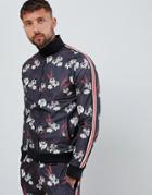 Boohooman Track Top Two-piece In Black Floral Print - Black