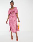 Liquorish Cut Out Detail Midi Dress In Pink Animal Print