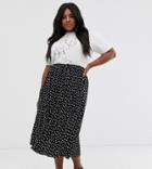Asos Design Curve Midi Skirt With Pockets And Buttons In Mono Print-multi