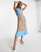 Influence Halter Neck Midi Dress In Mixed Floral Polka Dot Print-multi
