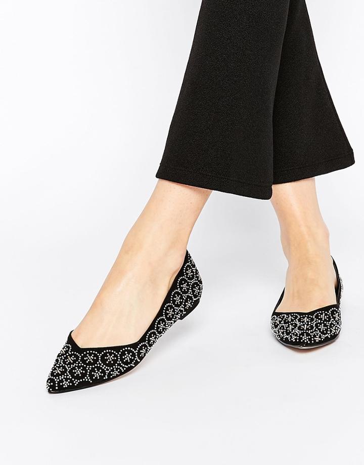 Asos Leyton Embellished Pointed Ballet Flats - Black