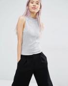 Monki High Neck Top - Gray Melange